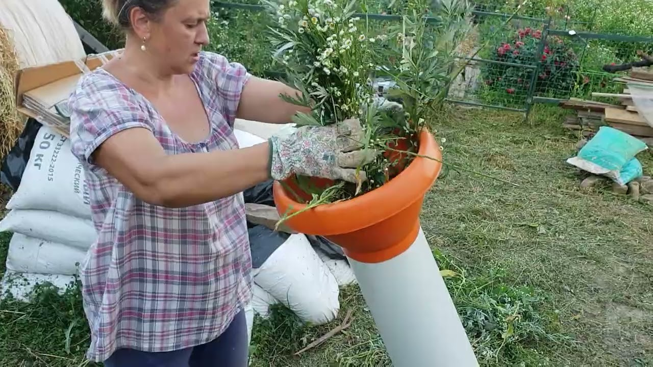 делаю мульчу из соломы и сорняков с помощью помощника - Stihl GHE250.